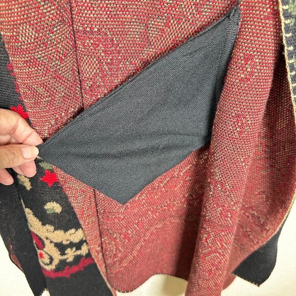 Maxsport XL Embroidered Hooded Cardigan Boho Floral Knit Red Black Wool Blend - Picture 7 of 8